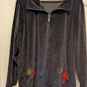Seventh Avenue Jacket Womens 2X Velour Black Emboridered Cardinal Full Zip